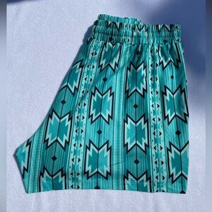 Cheekys Teal Aztec Print Shorts With Pockets. XL. NWOT